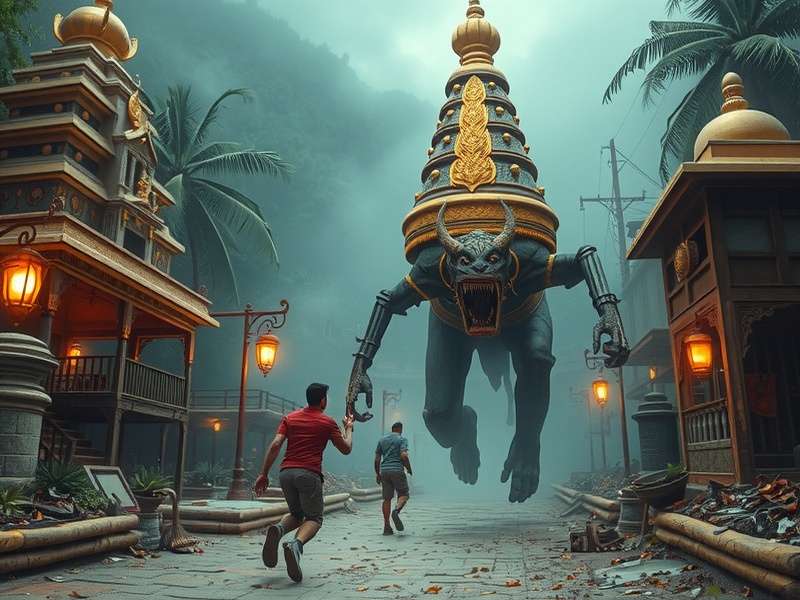 Temple Run game monster chasing character in real life setting
