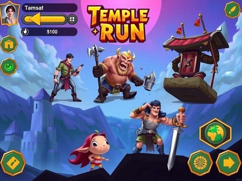 Temple Run gameplay screenshot showing character running through ancient temple ruins