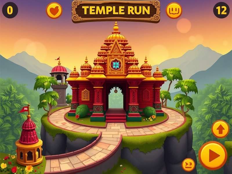 Temple Run gameplay on Poki platform showing character running through temple ruins