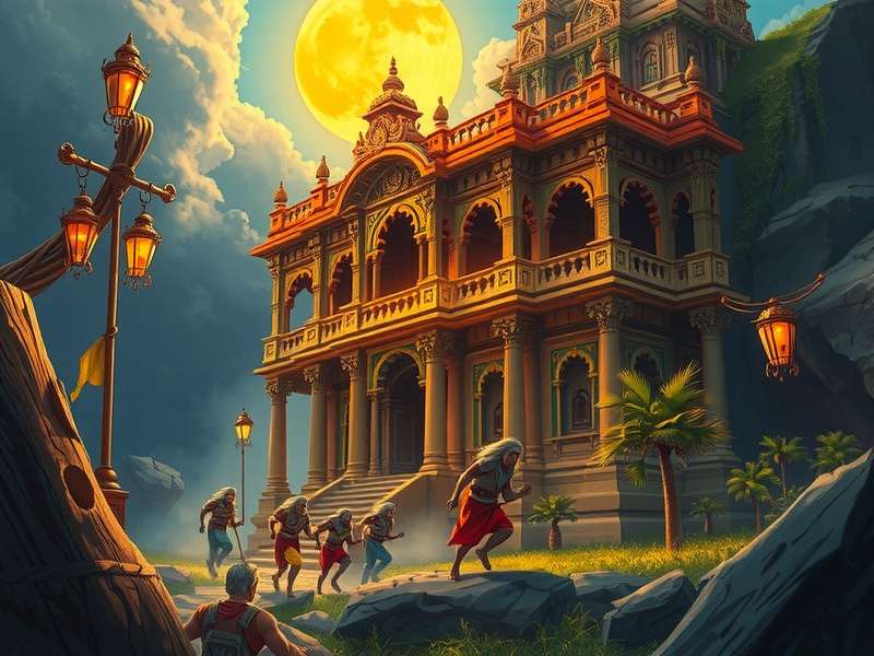 Temple Run Oz gameplay screenshot showing the protagonist running on the yellow brick road with flying baboons chasing