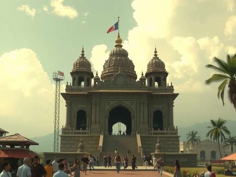 Concept art for Temple Run movie showing ancient temple ruins and running characters