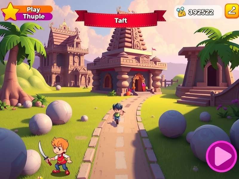 Screenshot of Temple Run gameplay on Poki website showing character running through temple ruins