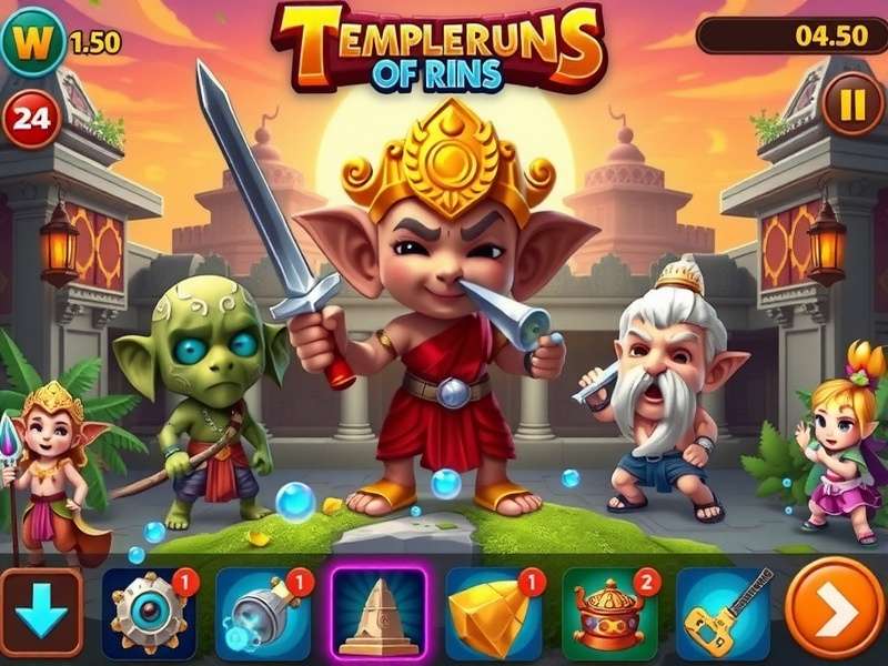 Temple Run gameplay on Poki platform showing character running through temple