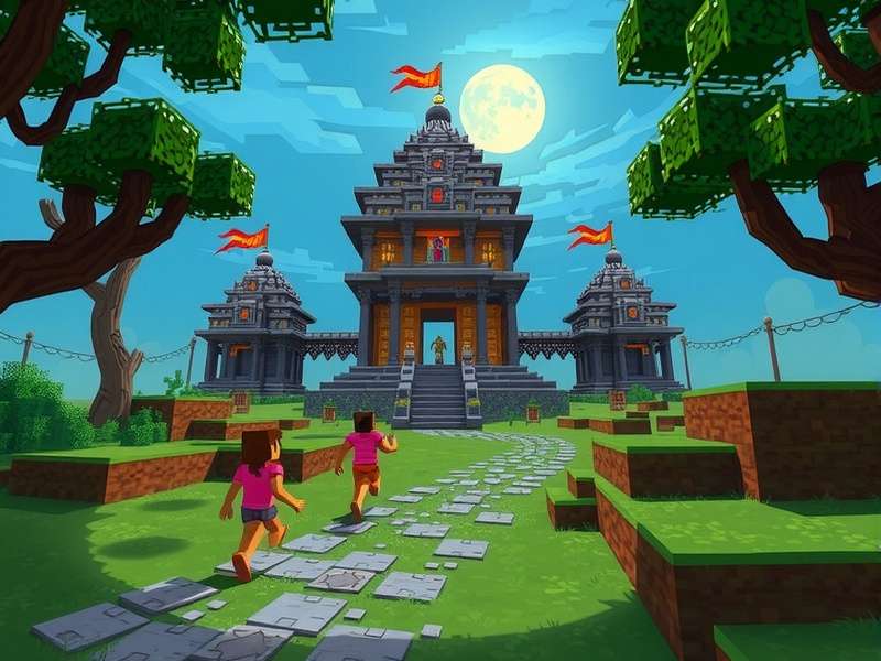 Temple Run character being chased by Minecraft Creeper and Zombie mobs