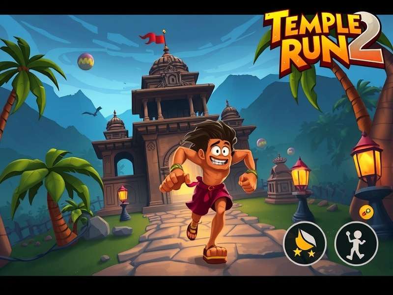 Mysterious dark creature chasing a runner in ancient temple ruins