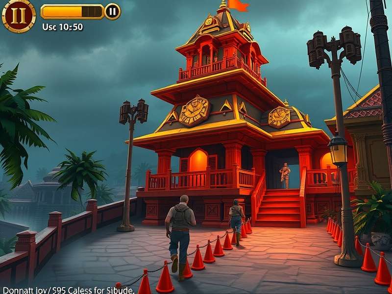 Temple Run gameplay on PC using an emulator with keyboard controls visible