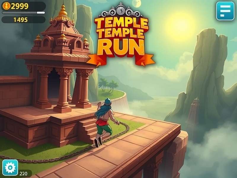 Temple Run character running on Poki platform with ancient temple background