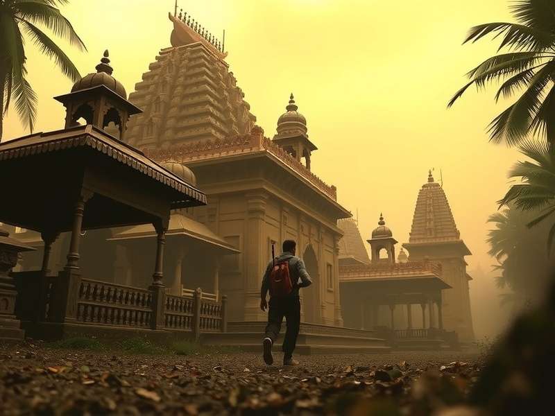 Temple Run Movie Official Poster showing main characters running from temple demons