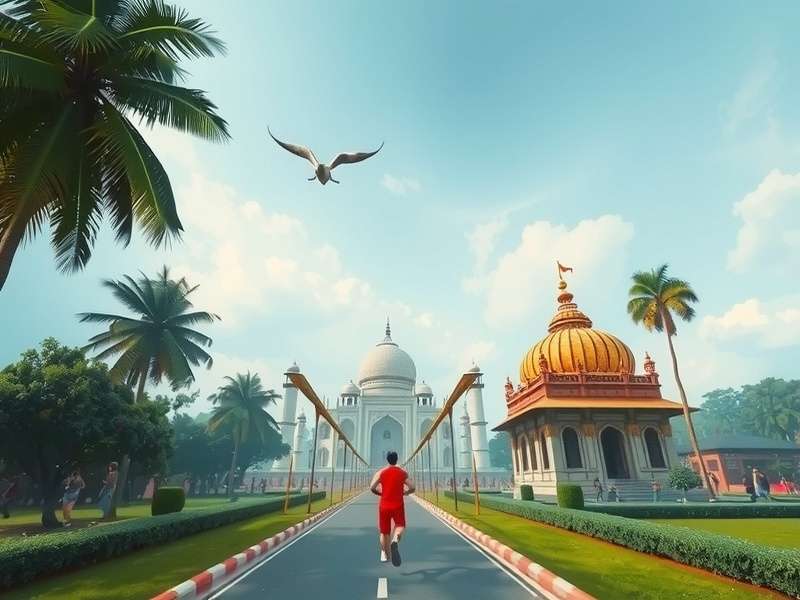 Player experiencing Temple Run VR with a VR headset, reaching out towards in-game coins