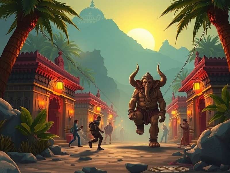 Temple Run Monster Chase Scene - Demon chasing runner in ancient temple