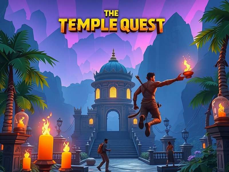 Temple Run VR gameplay on Oculus Quest 2 showing first-person view of ancient temple corridors
