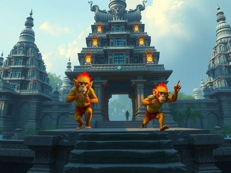 Temple Run character being chased by a pack of demon monkeys