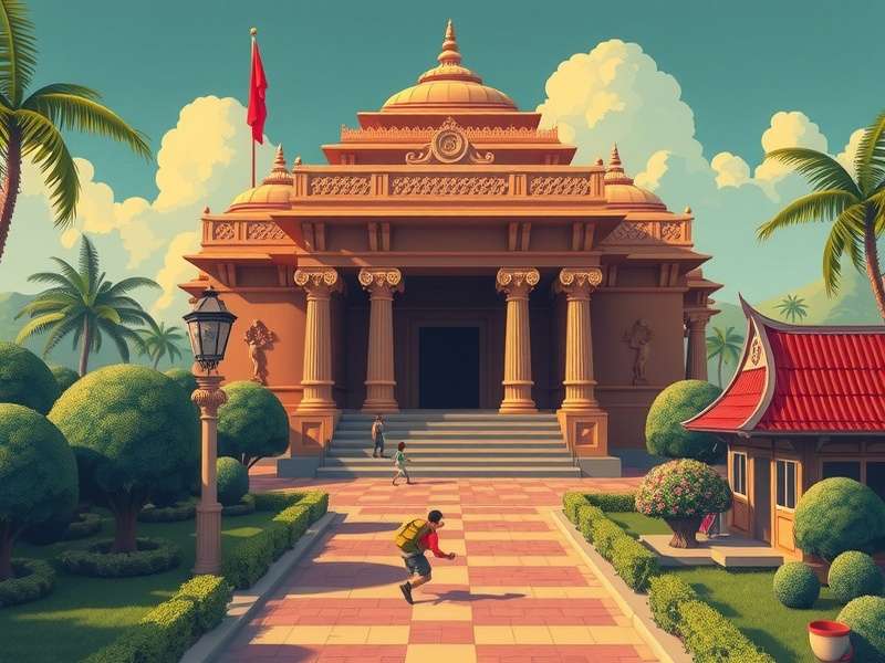 Indian student playing Temple Run unblocked on school computer with friends watching