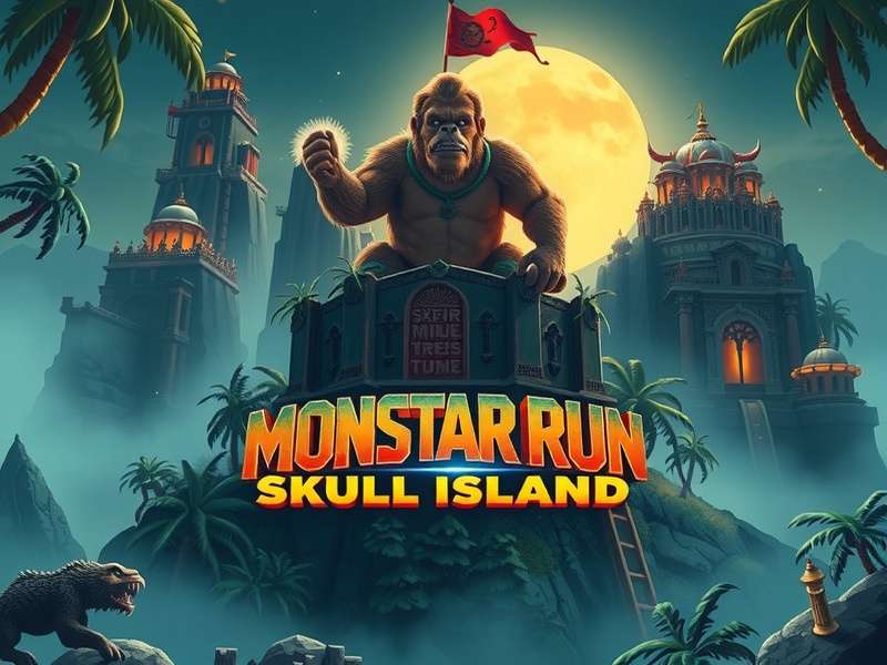 Temple Run Monster Kong Skull Island gameplay screenshot showing the character being chased by Monster Kong through ancient ruins