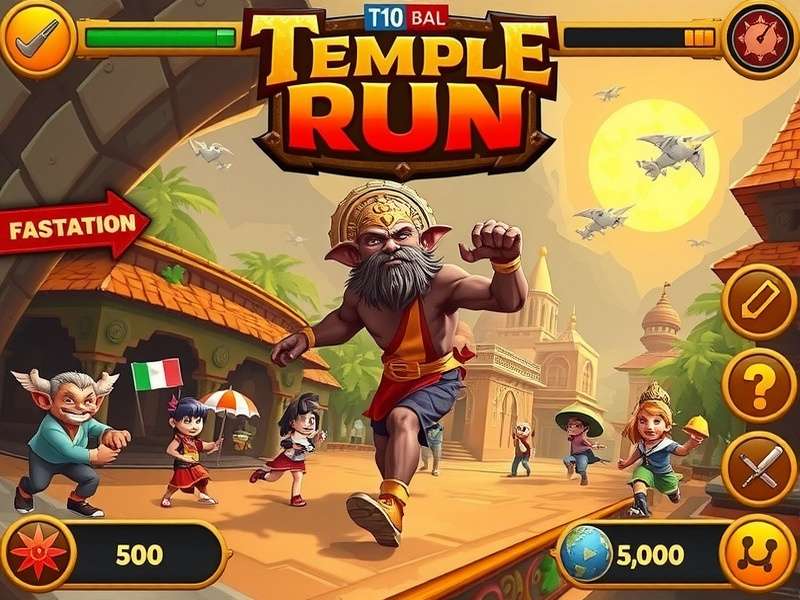 Temple Run gameplay screenshot showing character running through ancient ruins