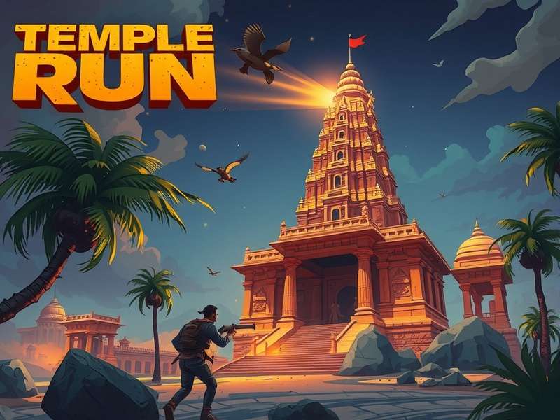 Temple Run gameplay on a large desktop monitor