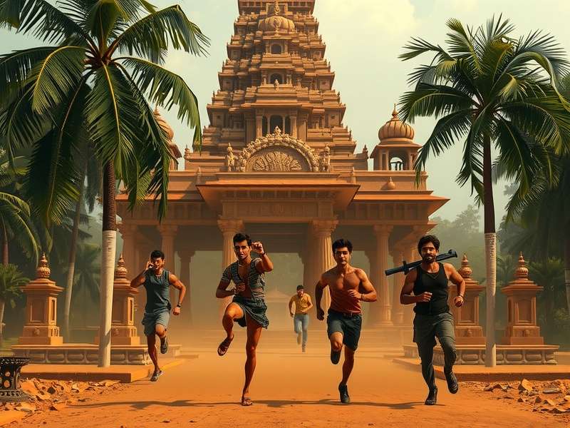 Temple Run movie trailer screenshot showing protagonist running from demon monkey