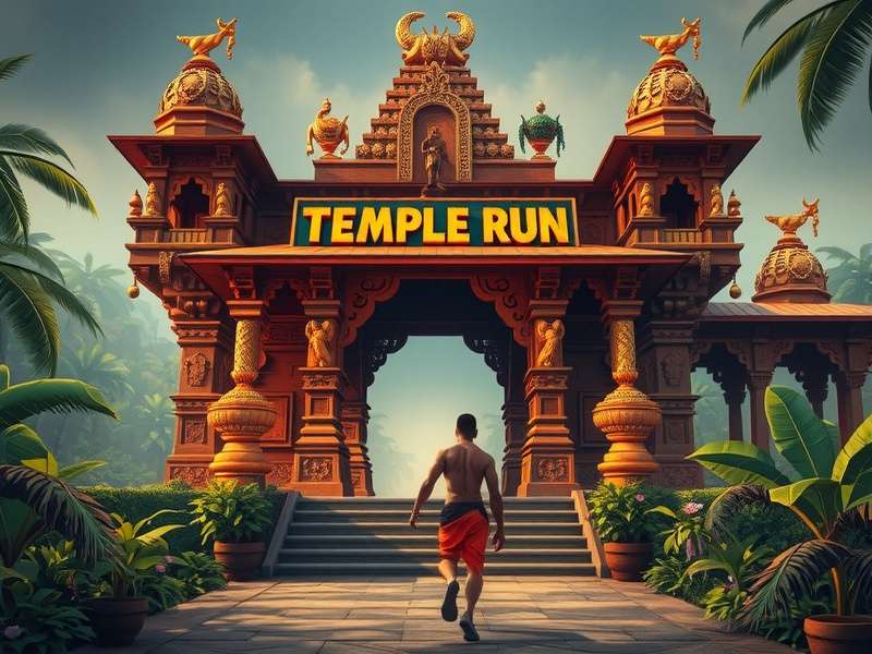 Temple Run 3 gameplay screenshot showing Indian temple environment