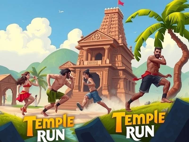 Temple Run gameplay on PC showing high score and power-ups