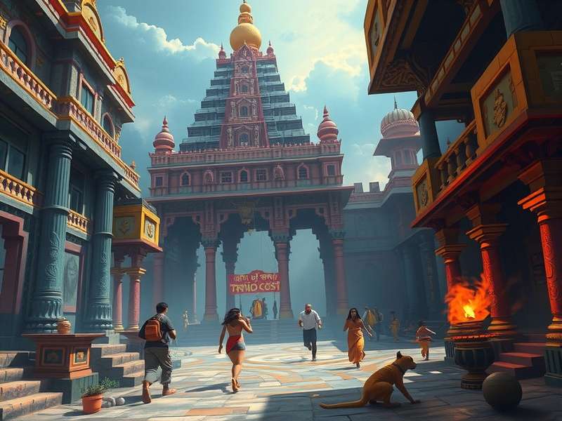 Temple Run Monster School advanced gameplay screenshot showing power-ups and obstacles