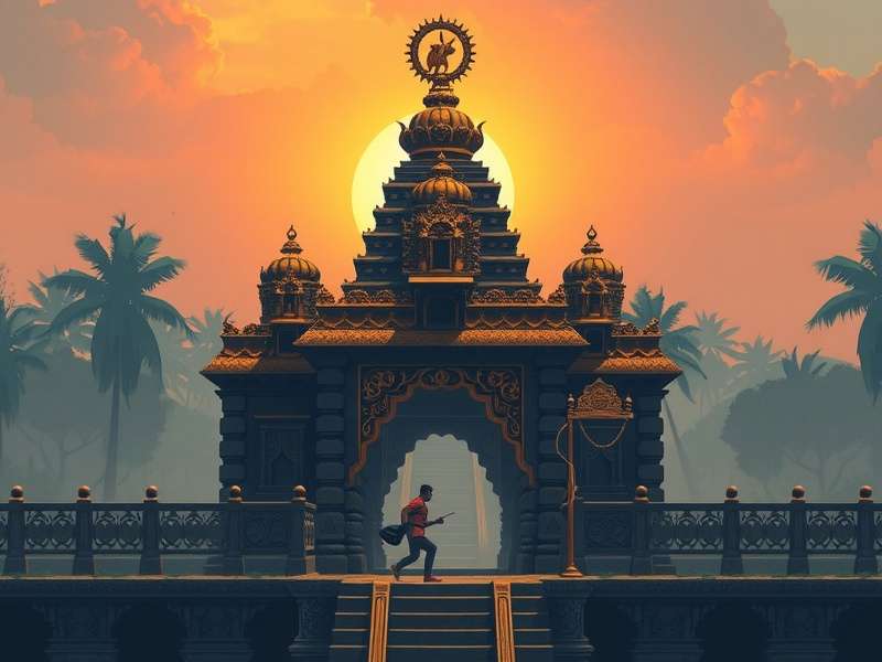 Temple Run 2 gameplay screenshot showing character running on ropes and bridges in ancient Indian-style temple environment