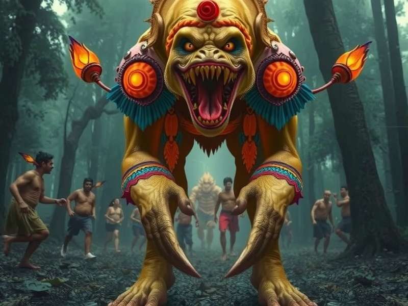 Ancient Indian temple carving showing mythical creatures