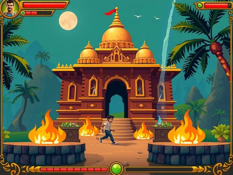 Temple Run gameplay on a large desktop monitor