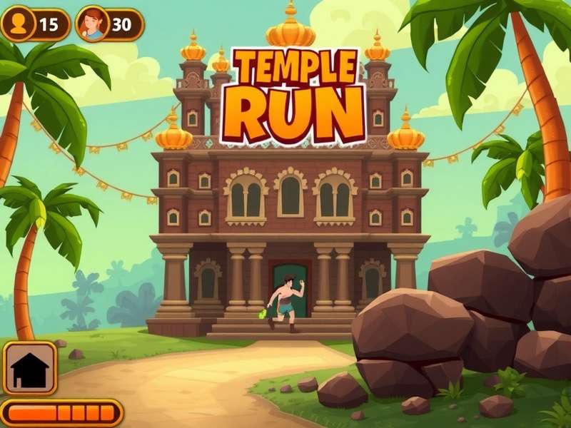 Temple Run Unblocked Gameplay Screenshot showing character running through temple ruins
