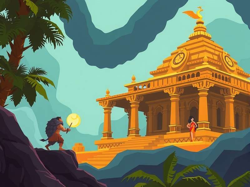 The Temple Run monster chasing the adventurer through ancient ruins