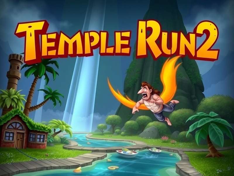 Temple Run 2 gameplay screenshot showing character running on ropes and ruins