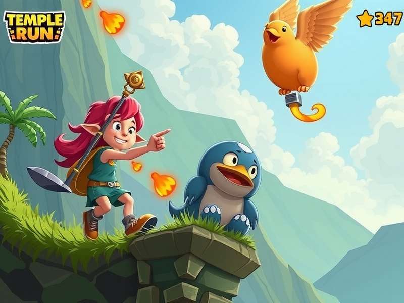 Temple Run gameplay on Poki platform showing character running from demons