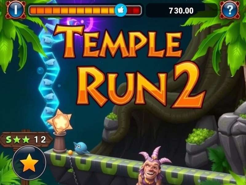 Temple Run 2 gameplay screenshot showing character running on ropes and bridges