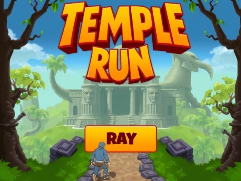 Screenshot of Temple Run gameplay showing character running on a path with coins and obstacles
