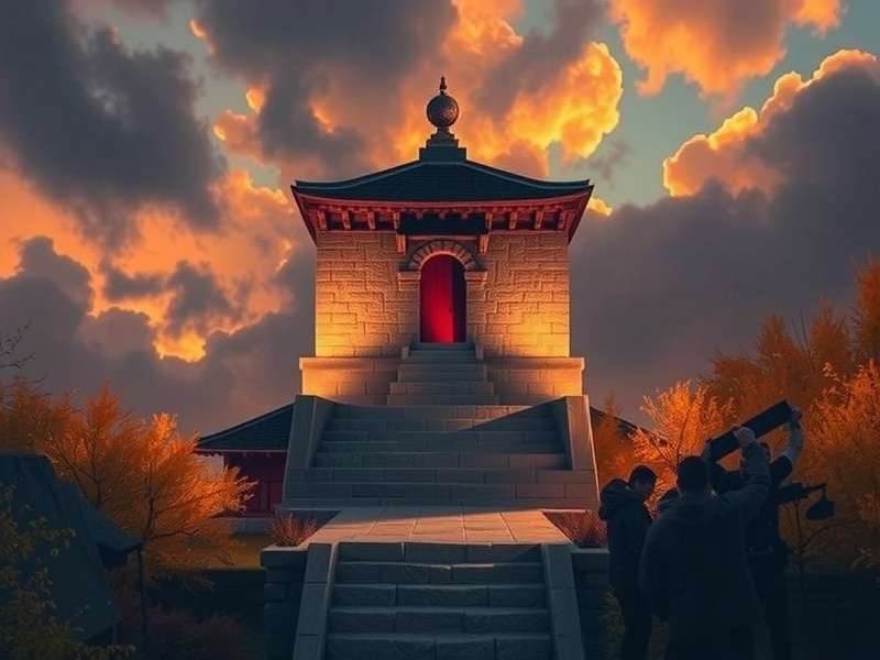 Temple Run gameplay screenshot showing the character running through ancient ruins with the monster chasing behind