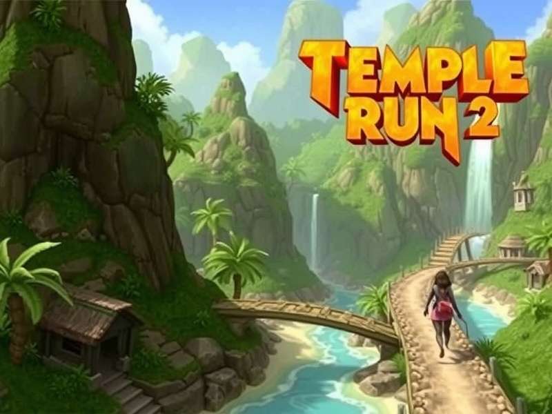 Dynamic Temple Run 2 gameplay scene showing a character running across ancient ruins