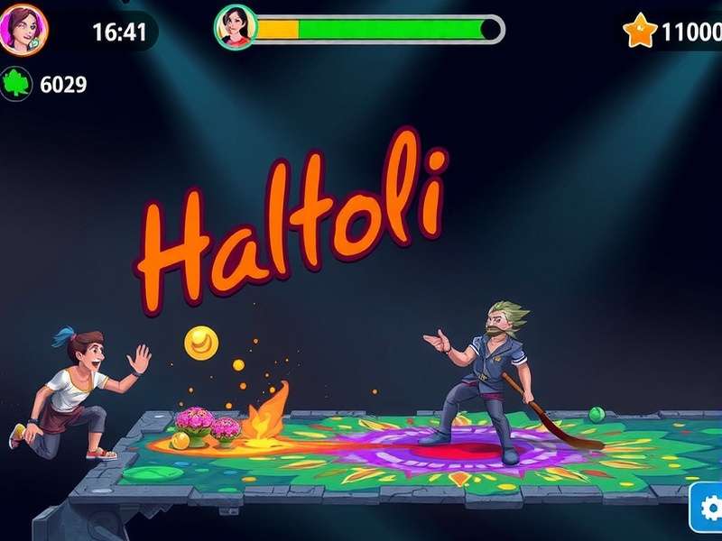 Colorful Holi festival powders splashing in the air, representing the in-game event