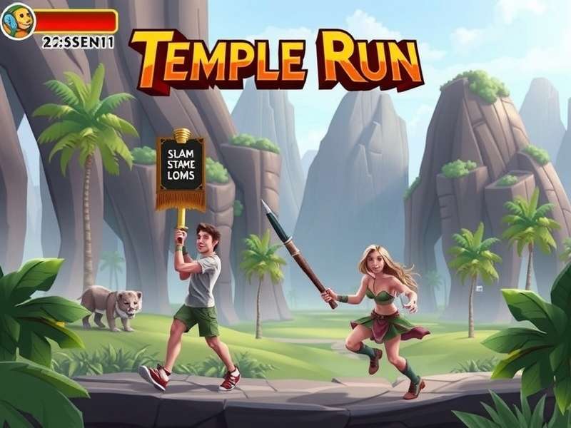 Temple Run Online Game – India Edition gameplay screenshot showing a runner in a ancient temple with coins and obstacles