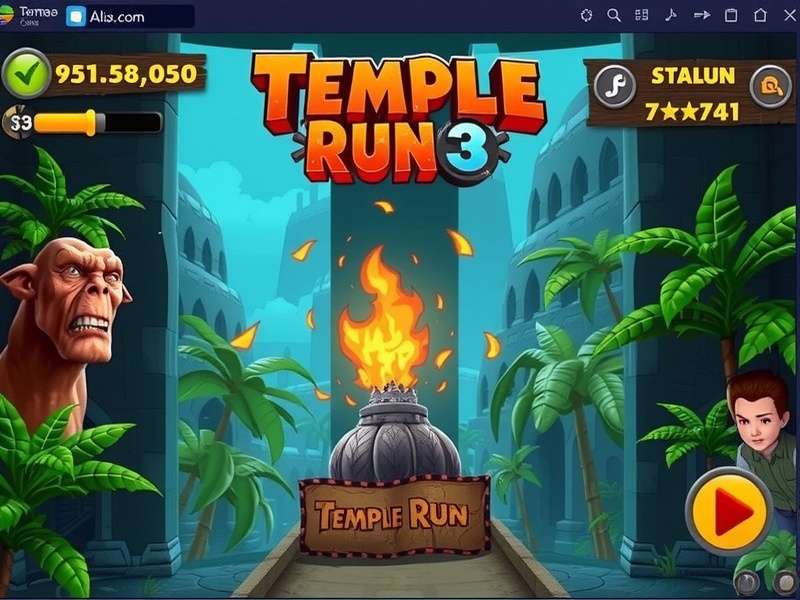 Temple Run 3 Online Or Offline gameplay scene showing treasure and monsters