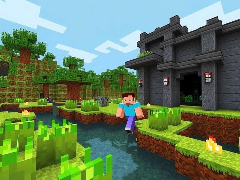 Temple Run Minecraft Mobs – Creeper, Zombie, Enderman and Spider chasing a runner in a blocky jungle temple