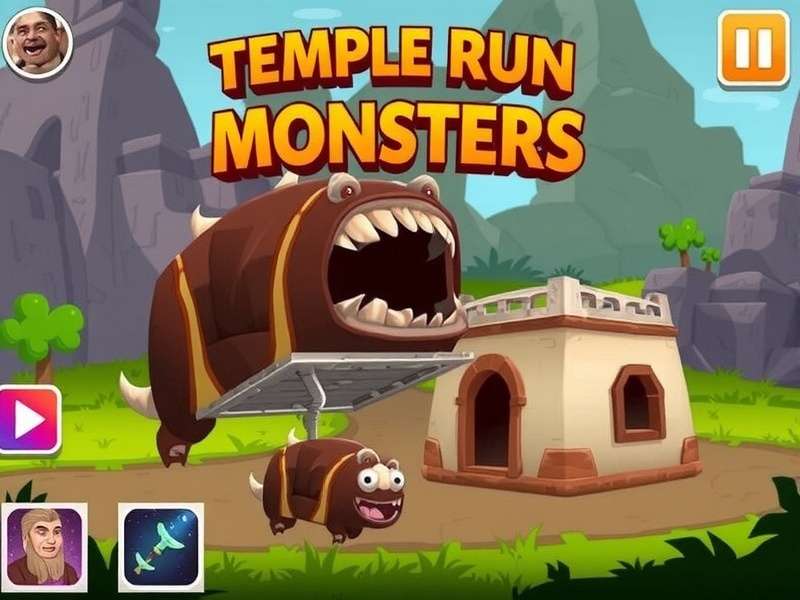 Temple Run Monsters – Demon Monkeys, Giant Bats and Fire Demons chasing the runner in an ancient Indian temple setting