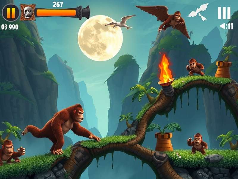 Temple Run Monster Kong Skull Island gameplay scene featuring the giant Kong and ancient temple ruins