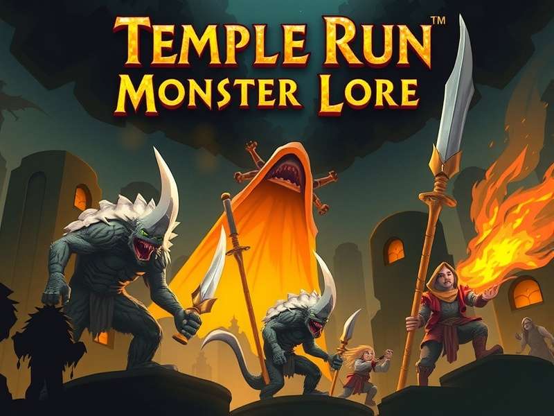 Ancient Indian temple ruins with mysterious shadowy creatures emerging from the darkness — Temple Run Monster Lore