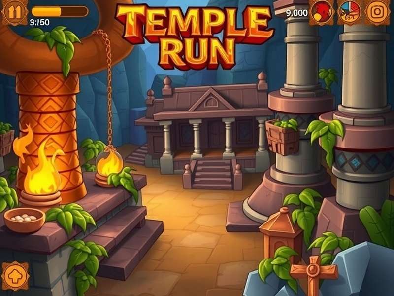 Temple Run game screenshot showing a runner being chased by monkeys in a temple setting
