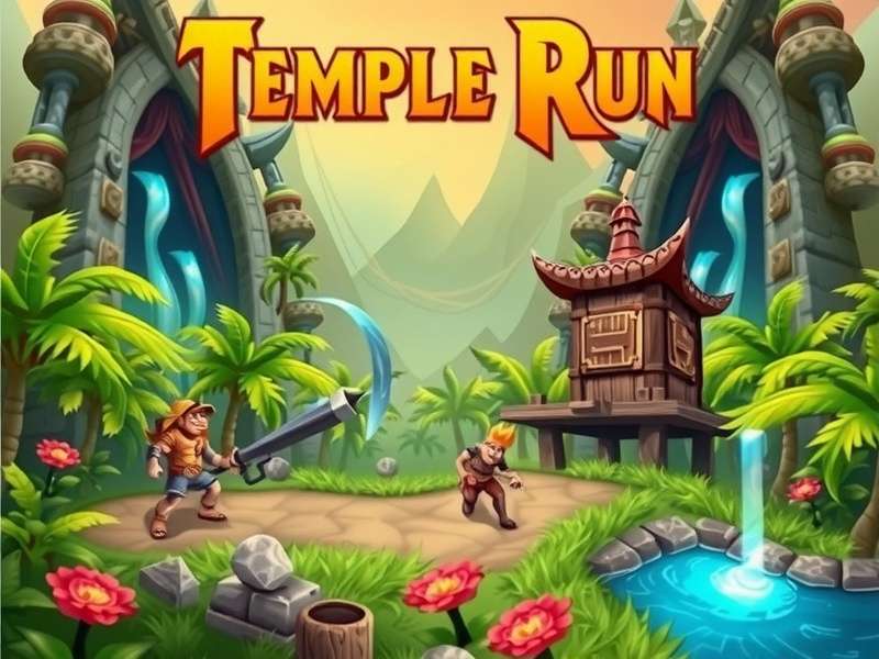 Temple Run game running scene with ancient Indian temple architecture inspired background