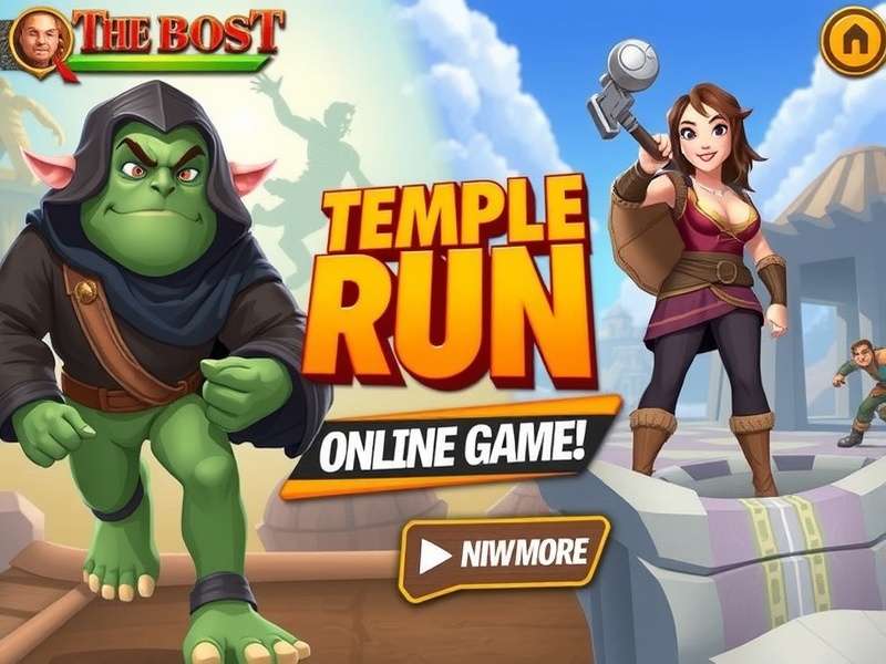 Temple Run online game gameplay screenshot showing the iconic temple runner character navigating obstacles in an ancient Indian temple setting