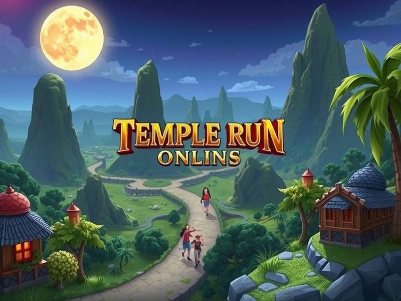 Temple Run Online Play action screenshot showing a runner escaping a giant monkey in an ancient temple