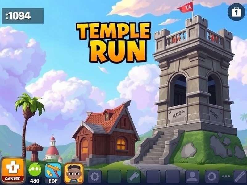 Temple Run On Poki gameplay illustration showing a runner collecting coins in ancient ruins