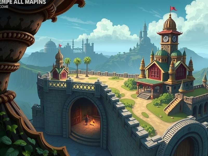 Temple Run Oz All Maps collage showing Emerald City, Dark Forest, Yellow Brick Road, Witch's Castle and Land of Oz