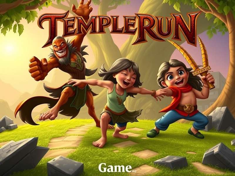 Temple Run Oz characters lineup - Oz, Shaman, Warrior and mysterious runners in an ancient temple setting
