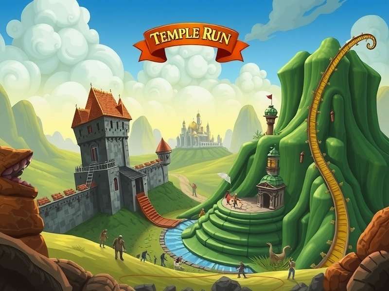 Temple Run Oz Emerald City gameplay showing the Emerald City skyline with gems and obstacles